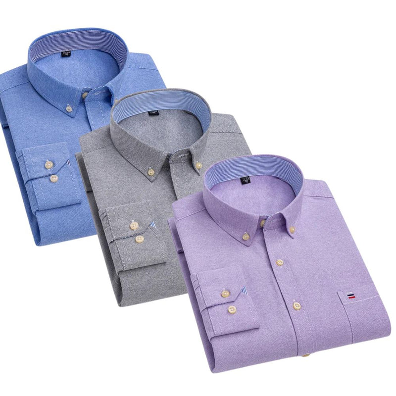 Kit Camisa Oxford Masculina de Manga Comprida [Pague 1 Leve 3]